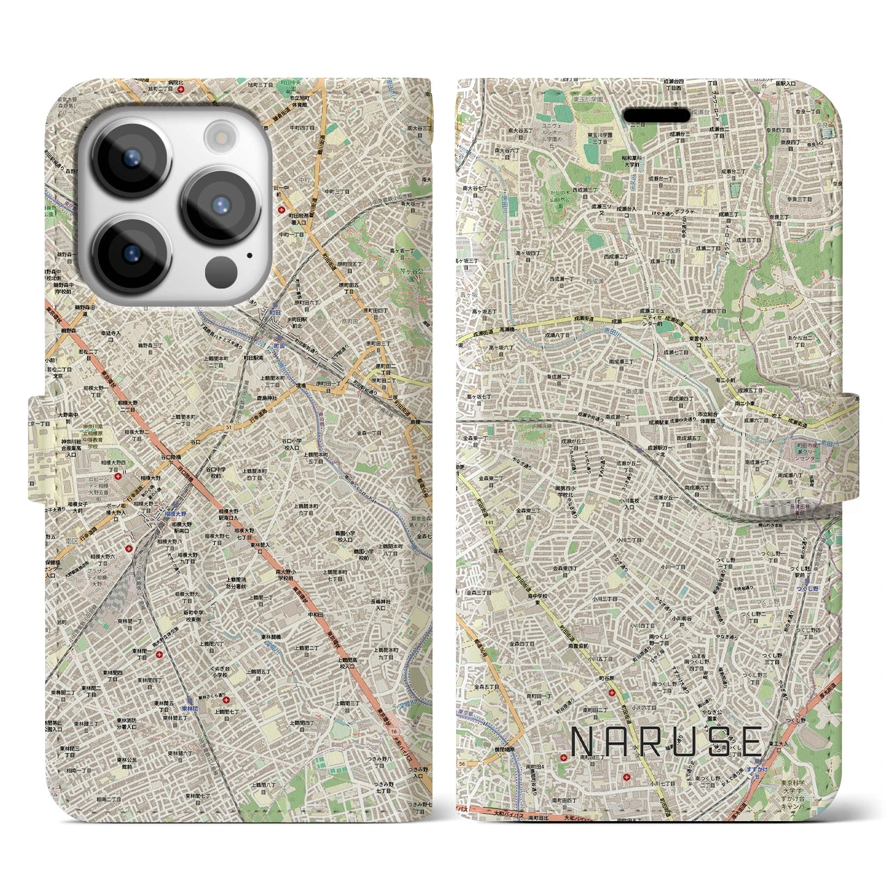 【成瀬(東京都)】地図柄iPhoneケース(手帳タイプ)