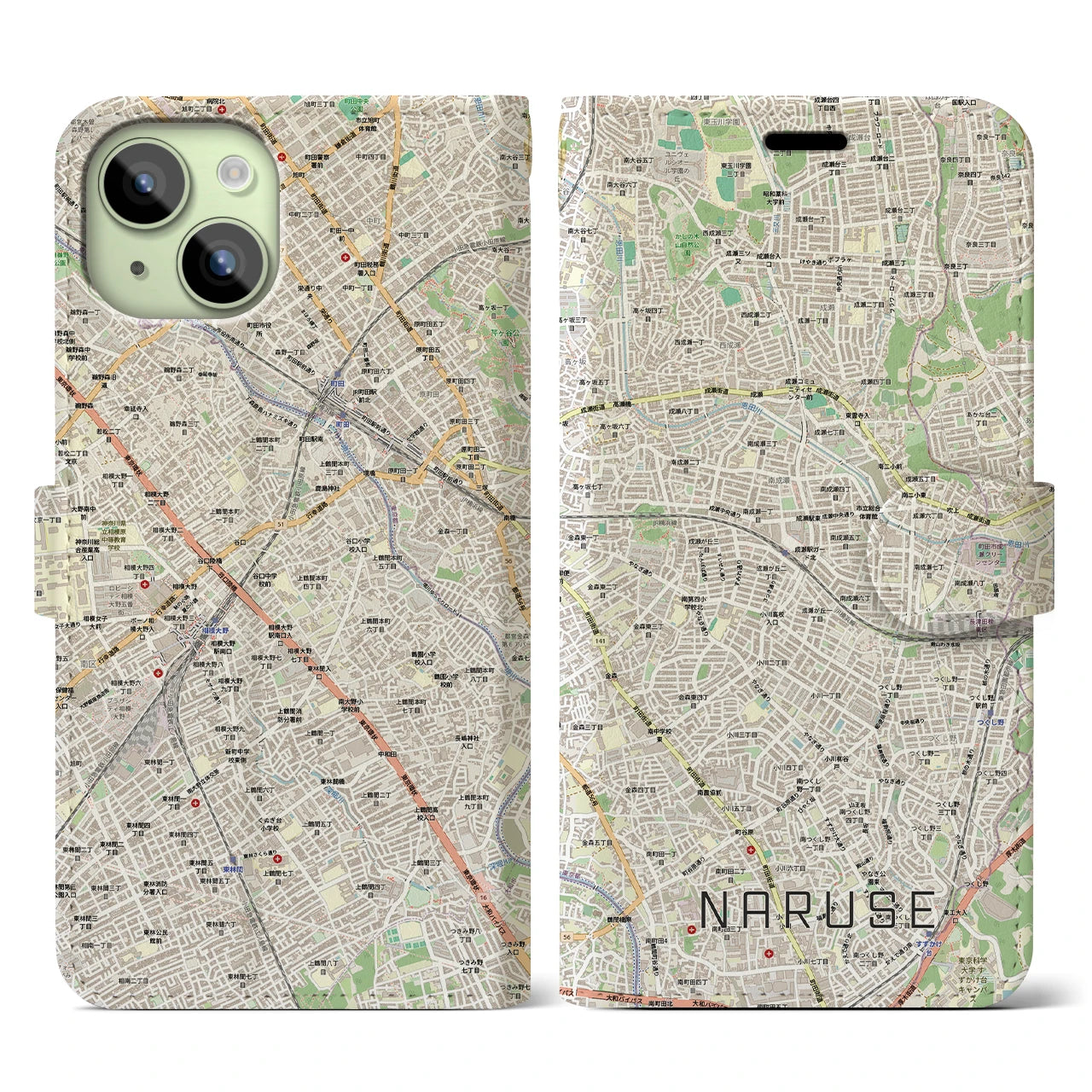 【成瀬(東京都)】地図柄iPhoneケース(手帳タイプ)