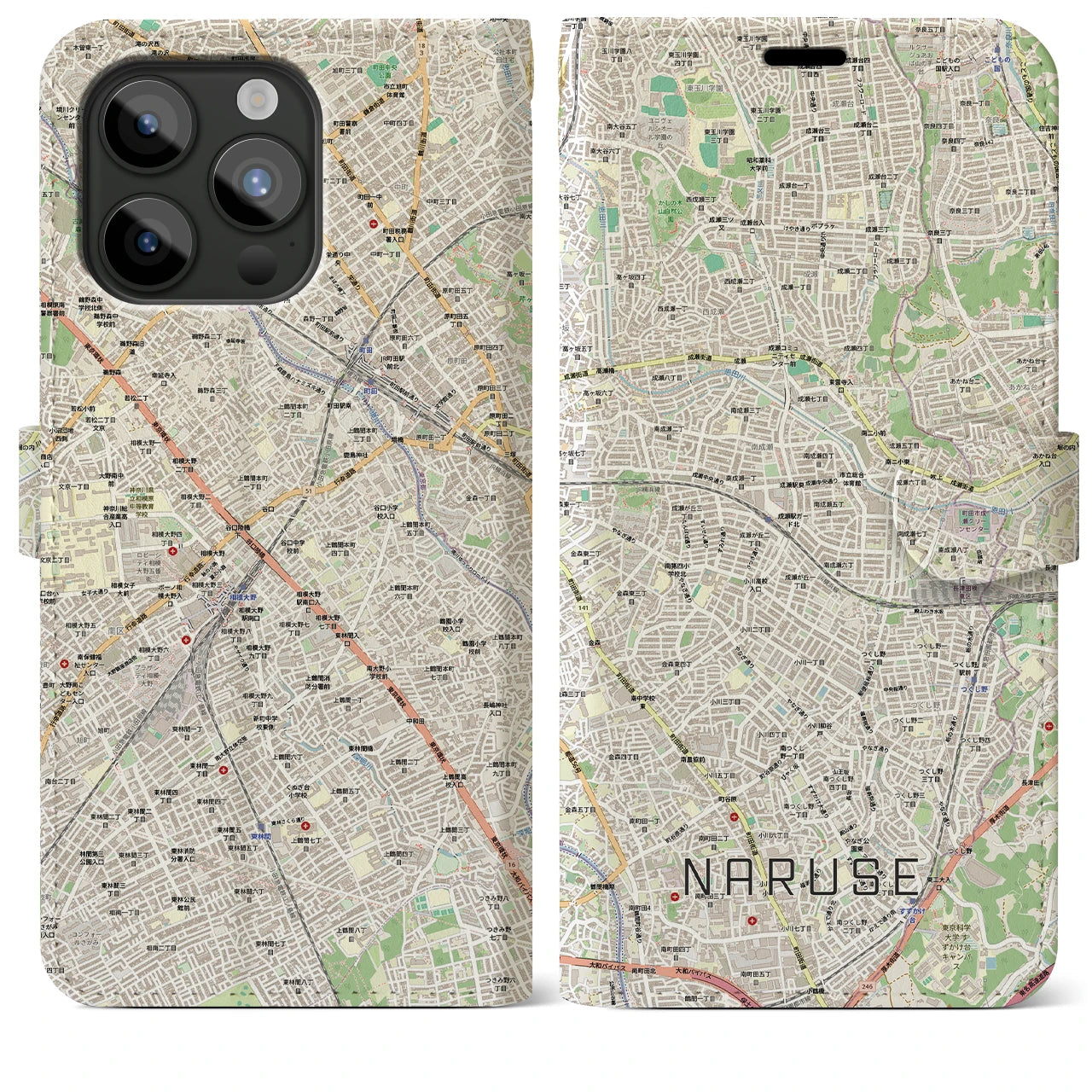 【成瀬(東京都)】地図柄iPhoneケース(手帳タイプ)