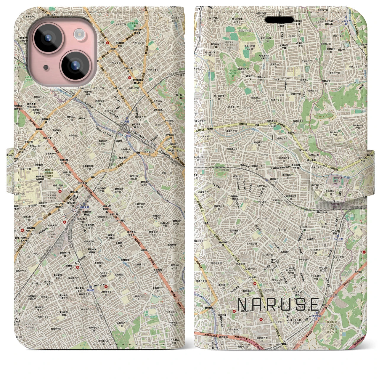 【成瀬(東京都)】地図柄iPhoneケース(手帳タイプ)