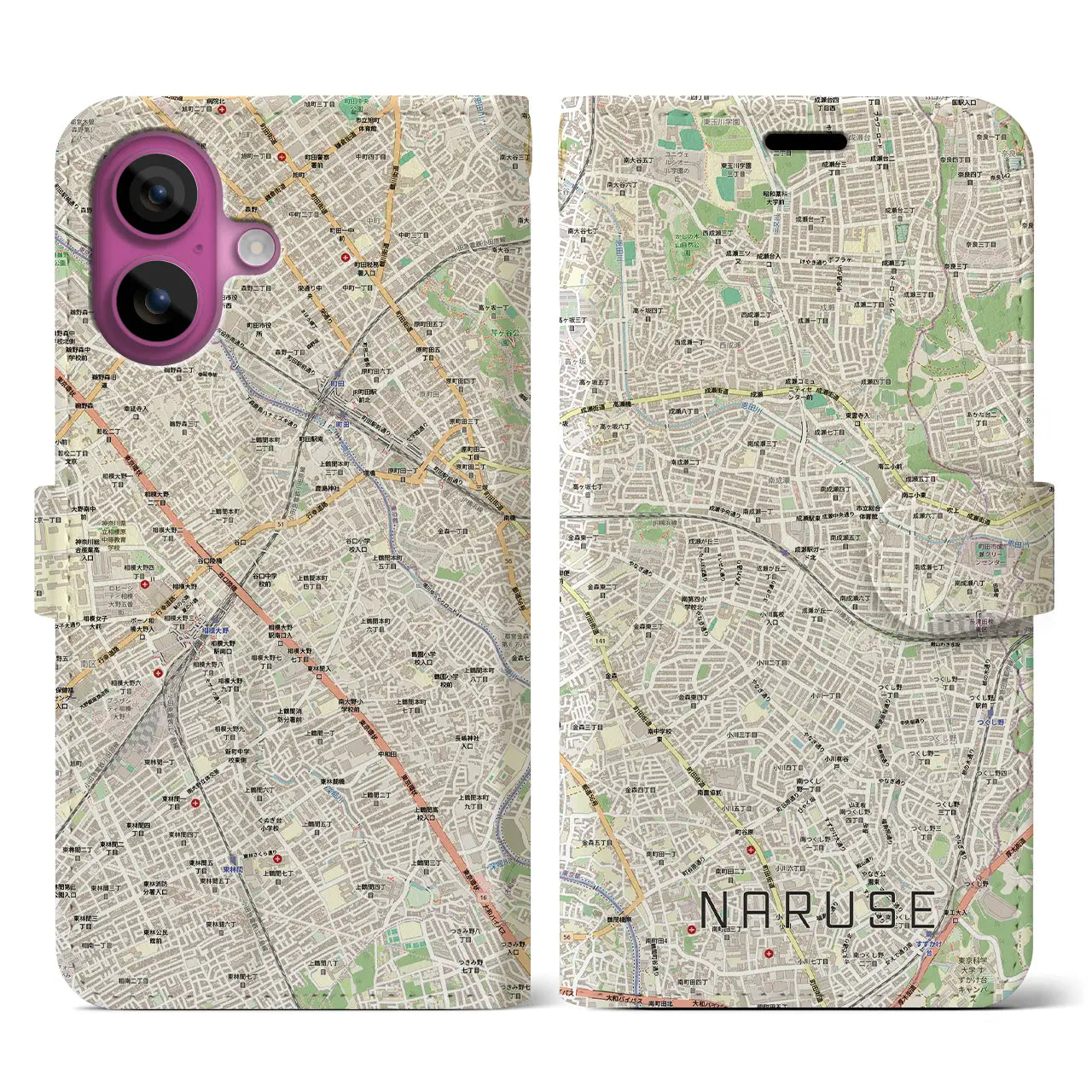 【成瀬(東京都)】地図柄iPhoneケース(手帳タイプ)