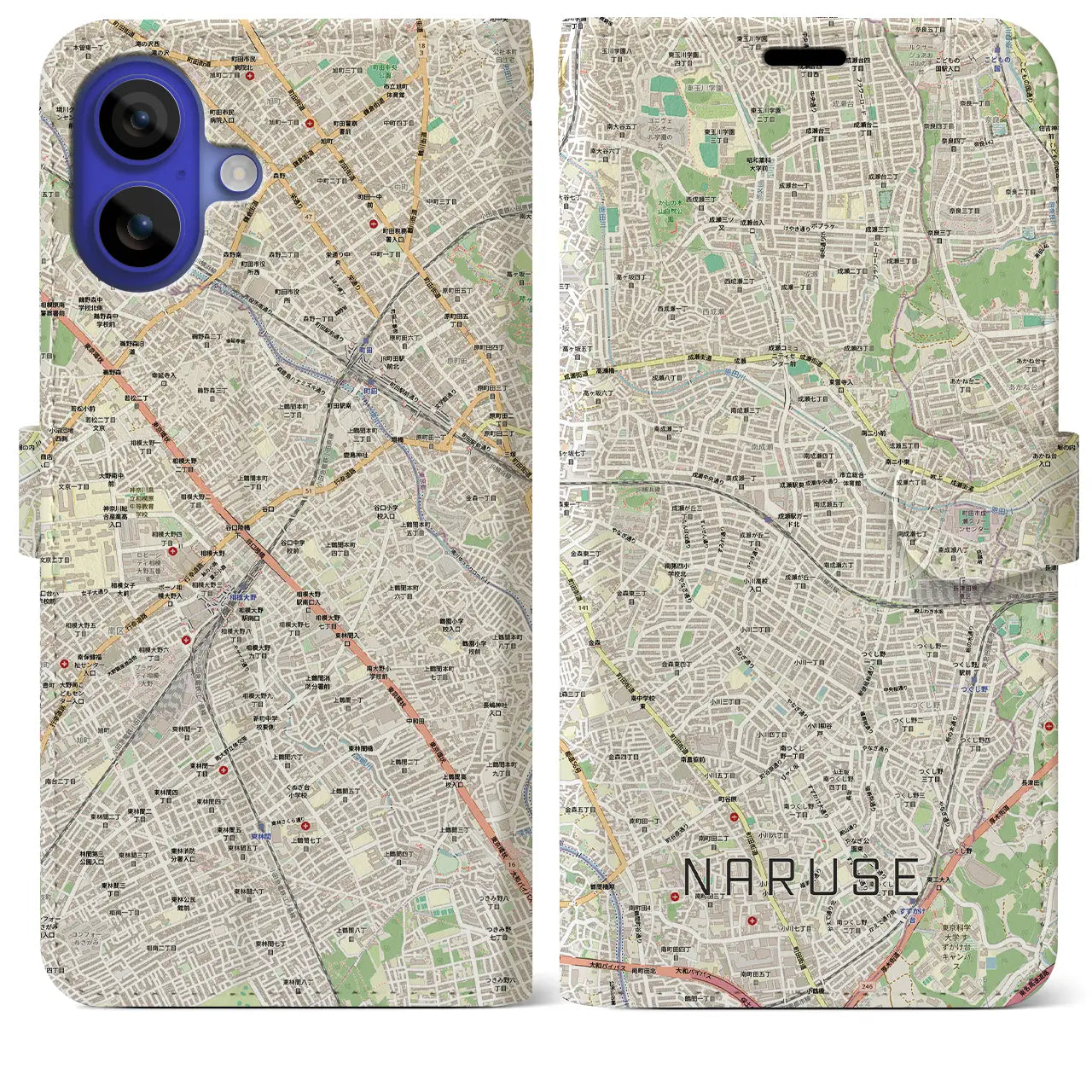 【成瀬(東京都)】地図柄iPhoneケース(手帳タイプ)モノトーン・iPhone 16 Pro Max 用