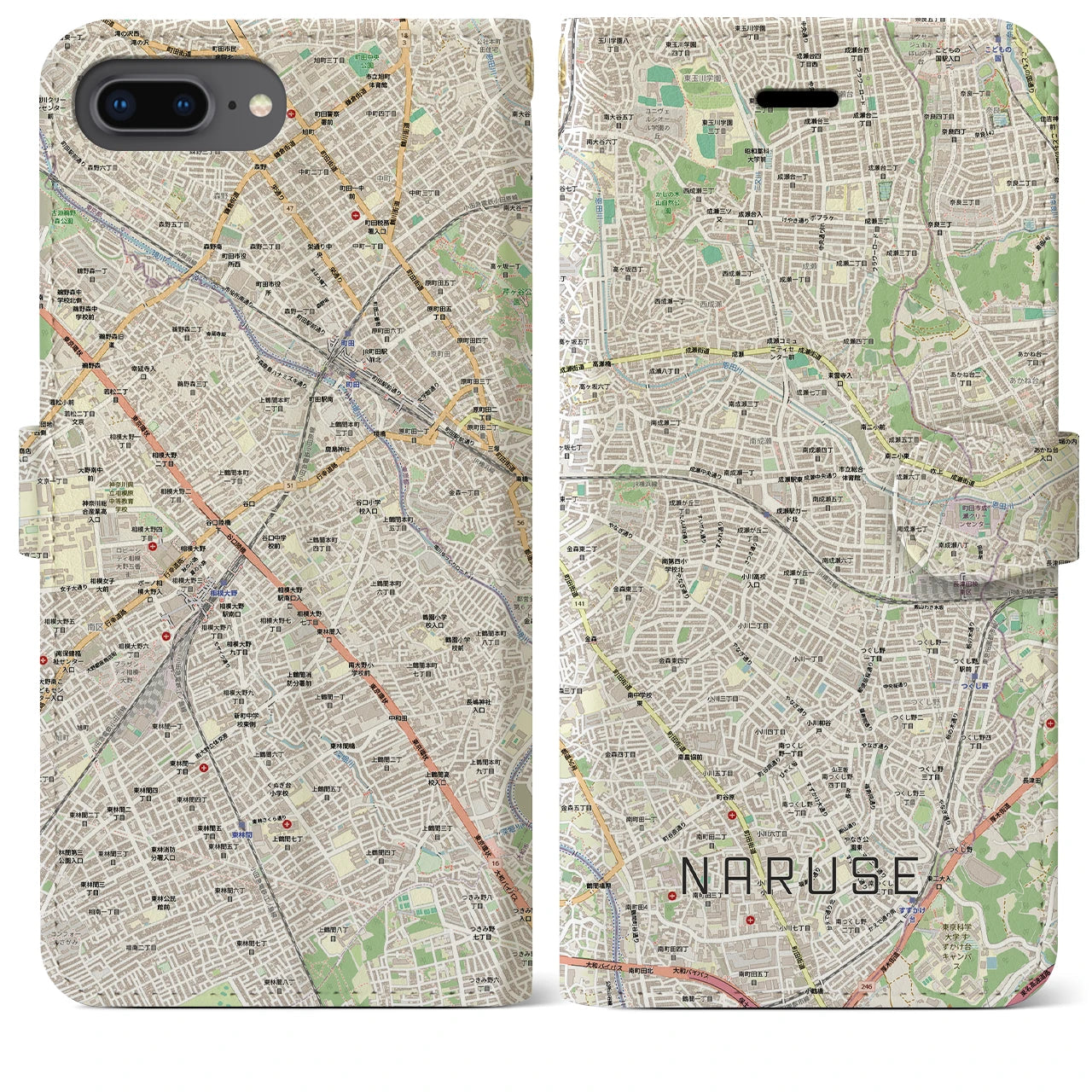 【成瀬(東京都)】地図柄iPhoneケース(手帳タイプ)