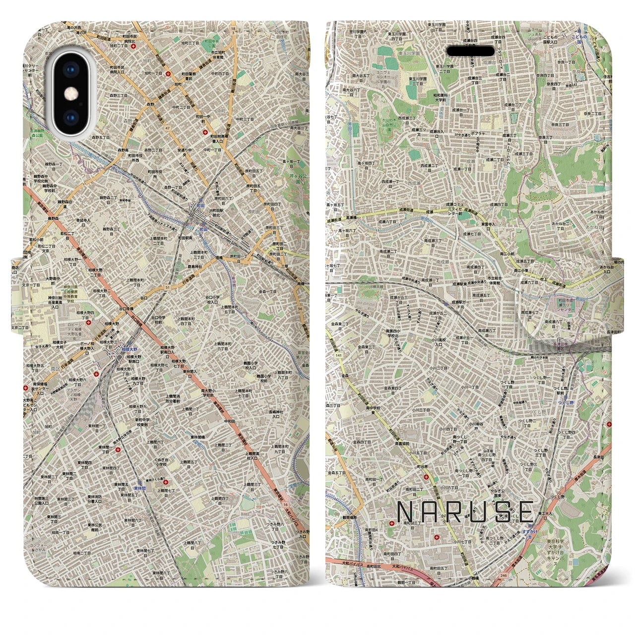 【成瀬(東京都)】地図柄iPhoneケース(手帳タイプ)