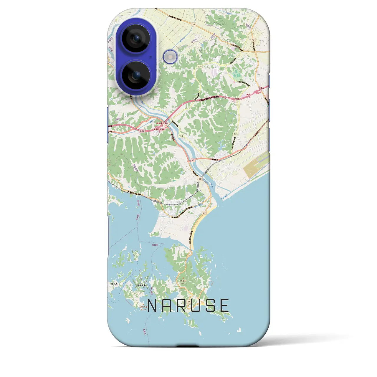 【鳴瀬(宮城県)】地図柄iPhoneケース(バックカバータイプ)ブラック・iPhone 16 Pro Max 用