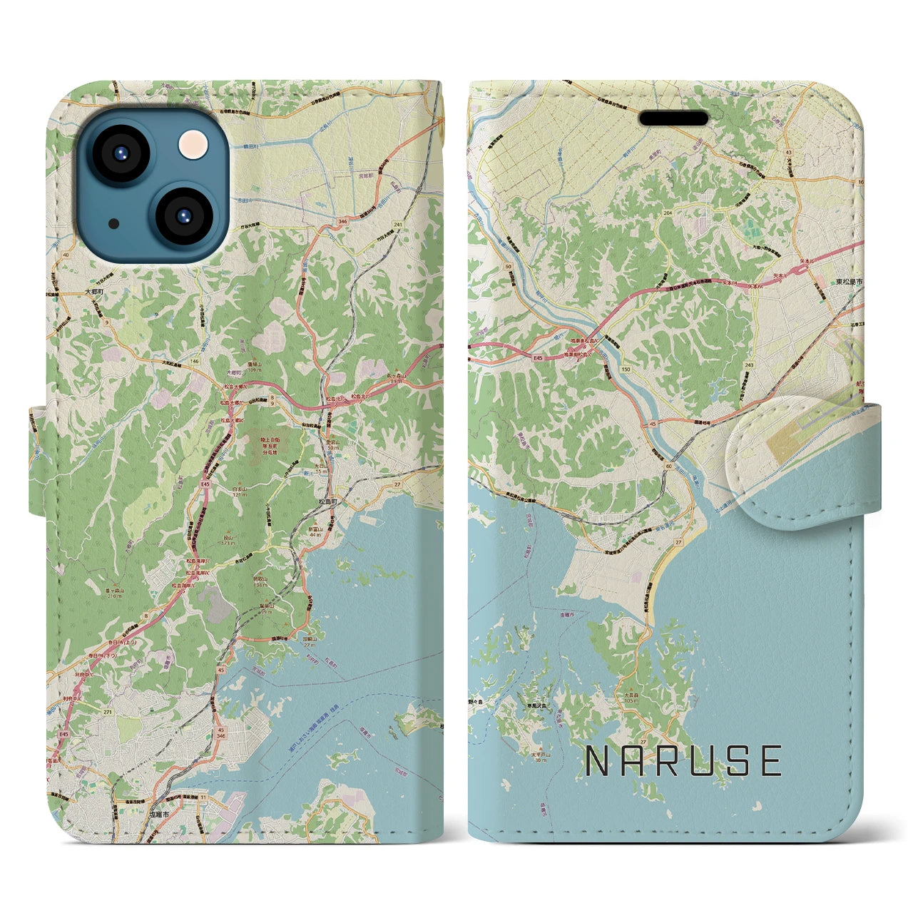 【鳴瀬(宮城県)】地図柄iPhoneケース(手帳タイプ)