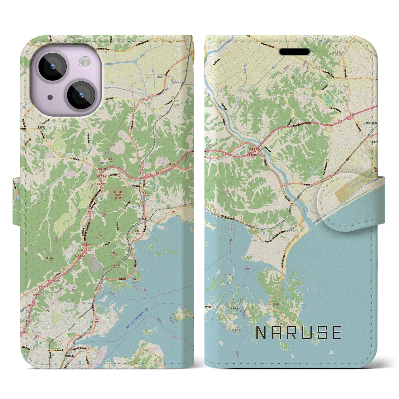 【鳴瀬(宮城県)】地図柄iPhoneケース(手帳タイプ)