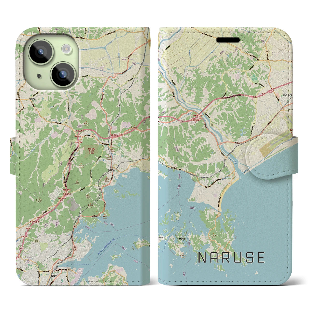 【鳴瀬(宮城県)】地図柄iPhoneケース(手帳タイプ)