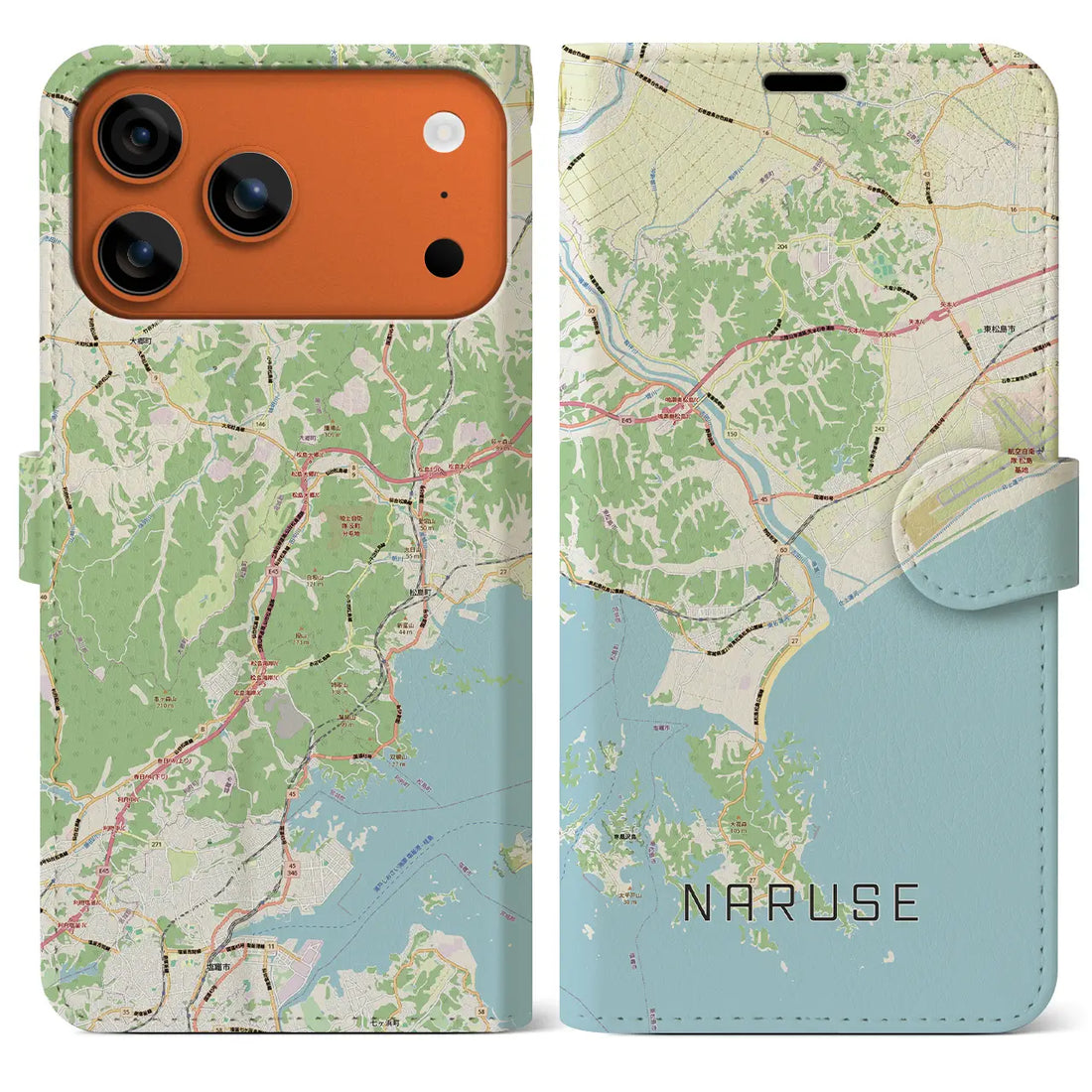 【鳴瀬(宮城県)】地図柄iPhoneケース(手帳タイプ)モノトーン・iPhone 17 Pro Max 用