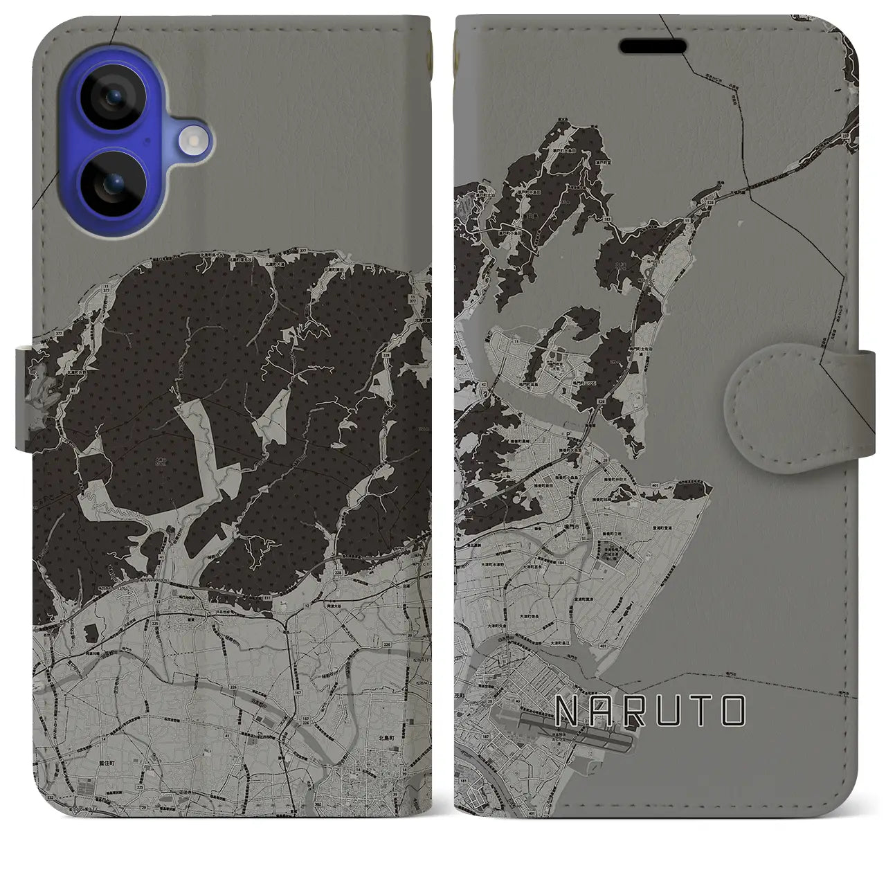 【鳴門(徳島県)】地図柄iPhoneケース(手帳タイプ)モノトーン・iPhone 16 Pro Max 用