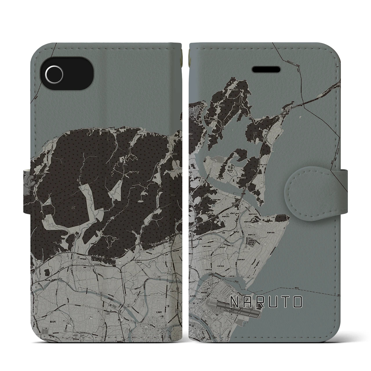 【鳴門(徳島県)】地図柄iPhoneケース(手帳タイプ)モノトーン・iPhone SE(第3 / 第2世代) / 8 / 7 / 6s / 6 用