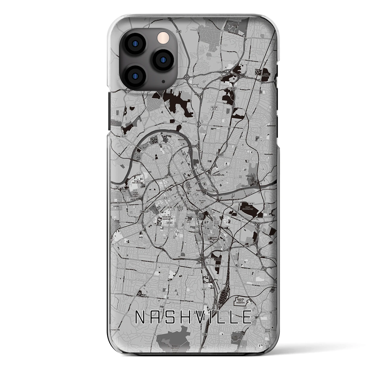 【ナッシュビル(アメリカ)】地図柄iPhoneケース(クリアタイプ)モノトーン・iPhone 11 Pro Max 用