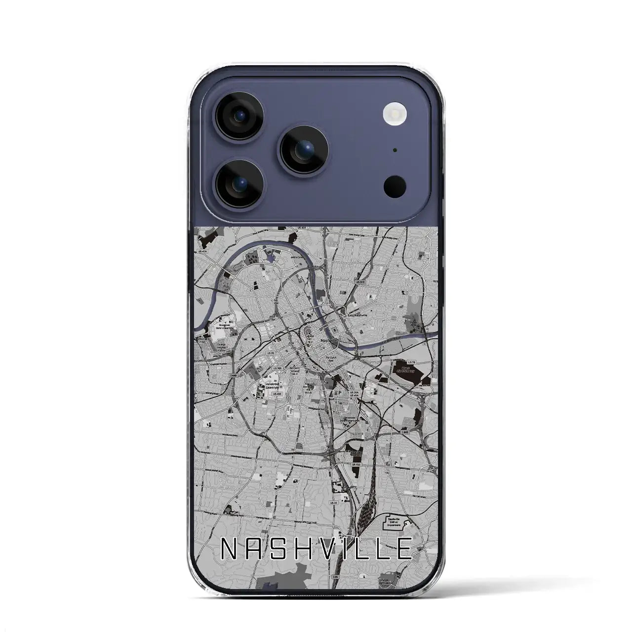 【ナッシュビル(アメリカ)】地図柄iPhoneケース(クリアタイプ)モノトーン・iPhone 17 Pro Max 用