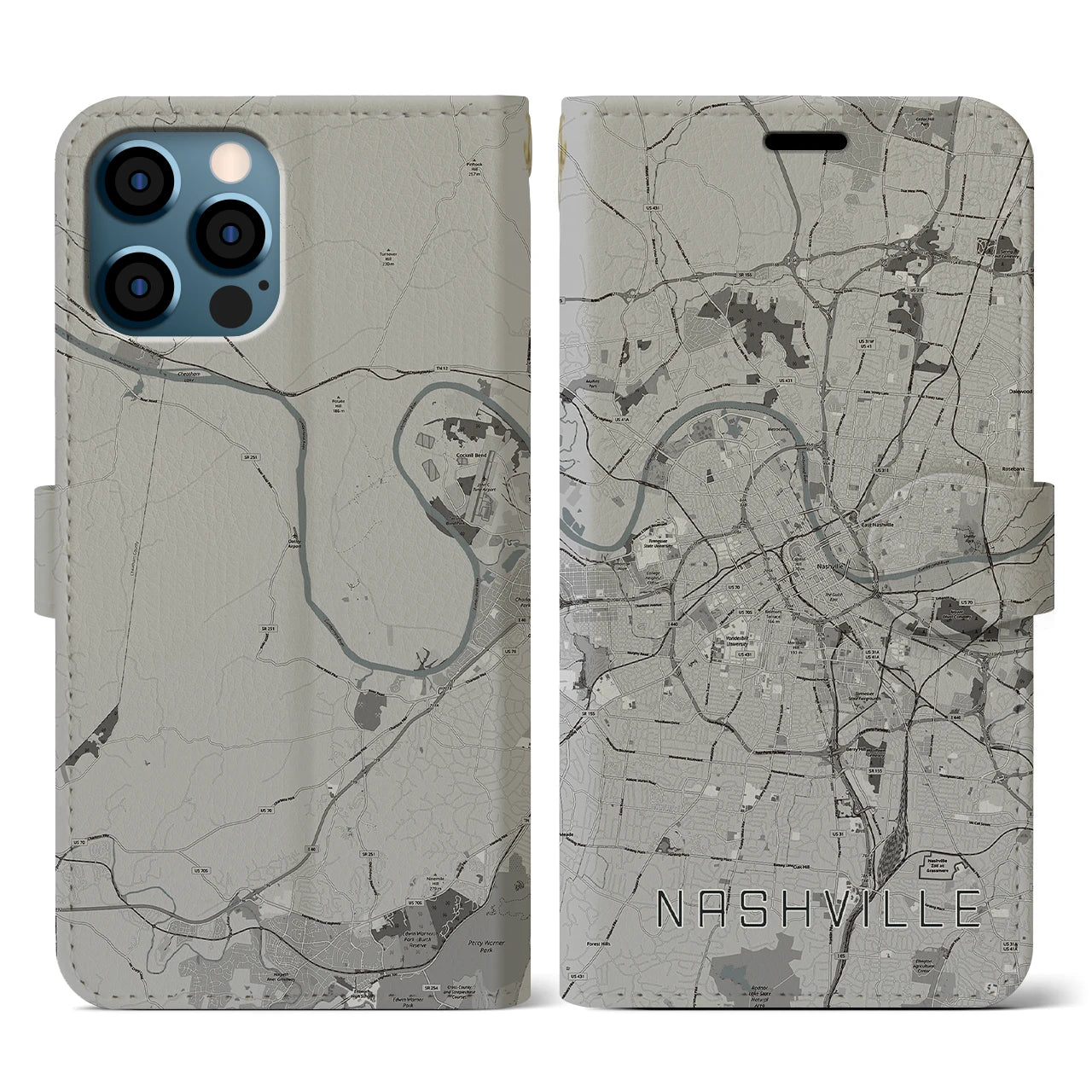 【ナッシュビル(アメリカ)】地図柄iPhoneケース(手帳タイプ)