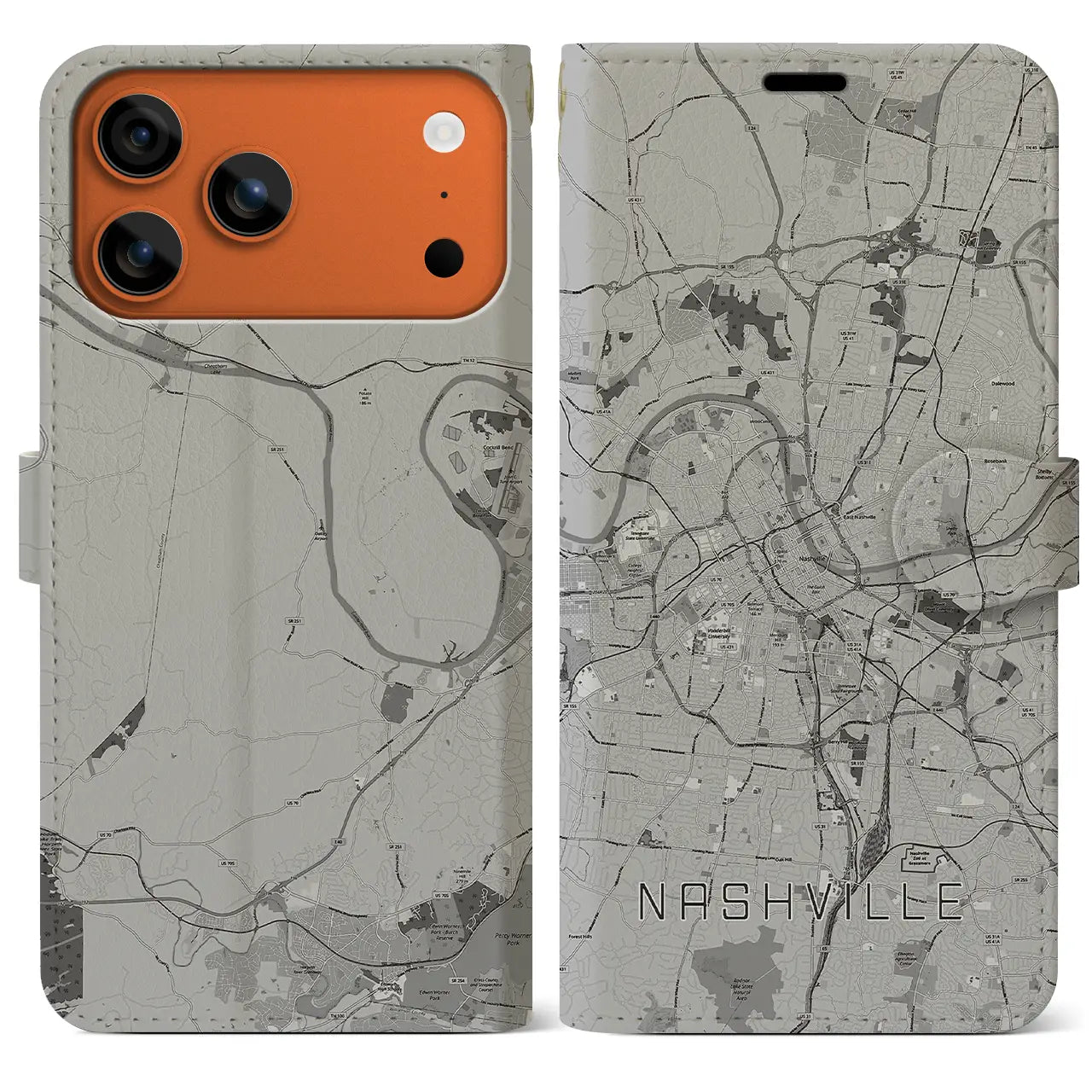 【ナッシュビル(アメリカ)】地図柄iPhoneケース(手帳タイプ)