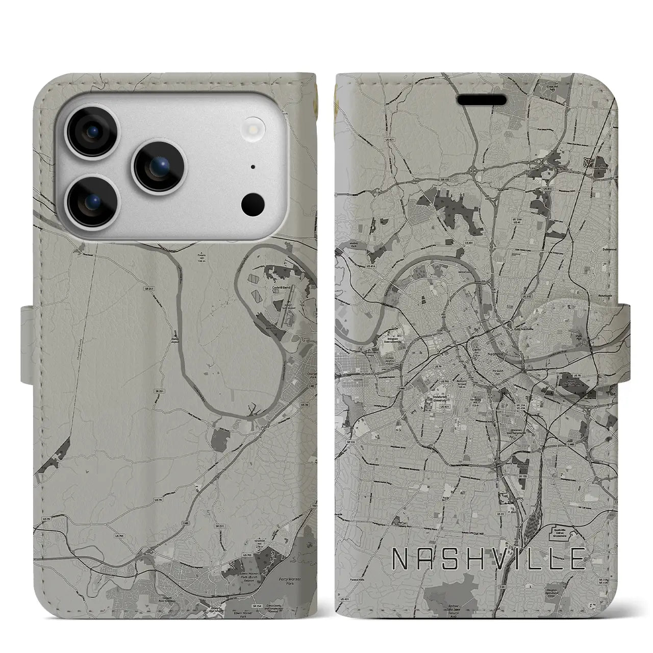 【ナッシュビル(アメリカ)】地図柄iPhoneケース(手帳タイプ)