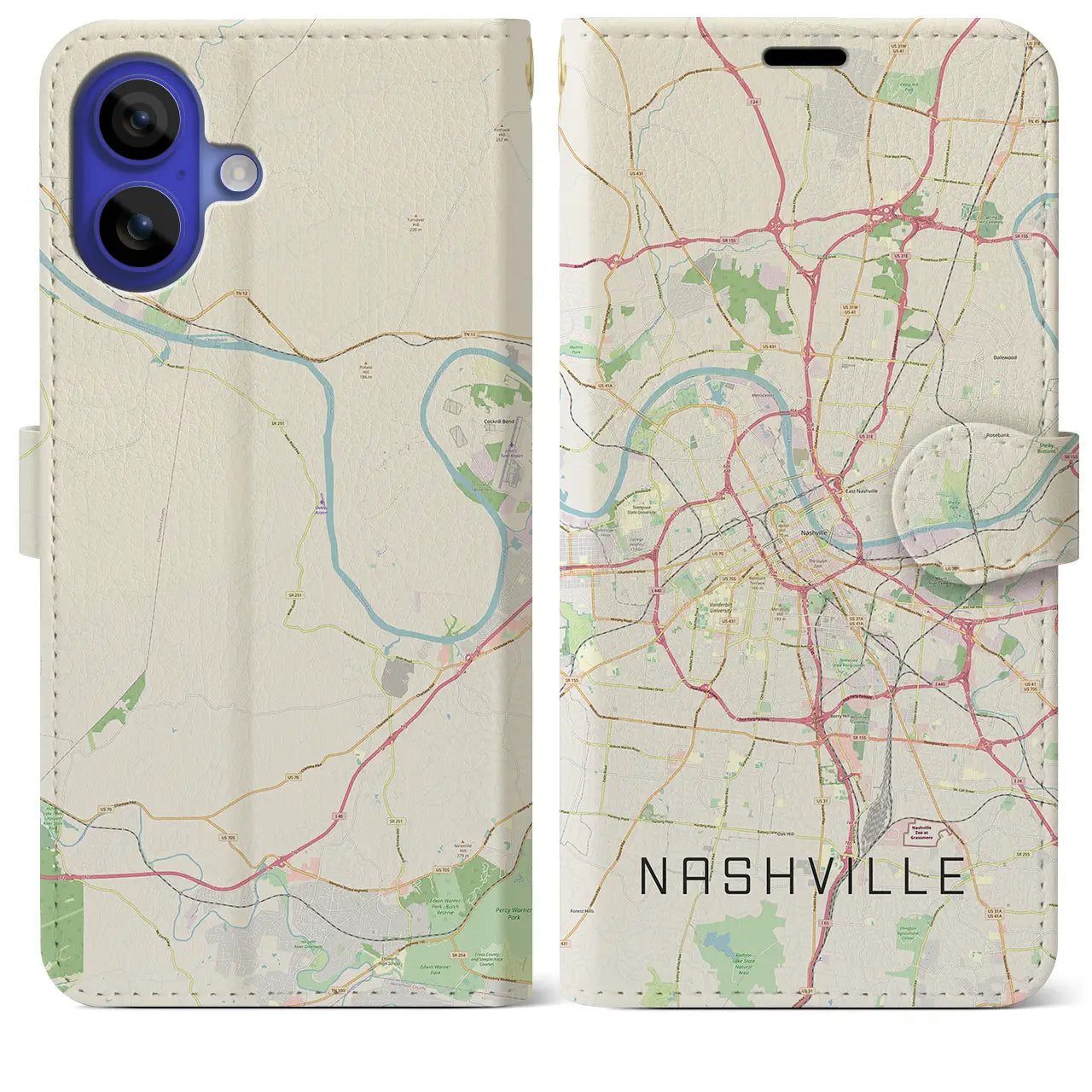 【ナッシュビル(アメリカ)】地図柄iPhoneケース(手帳タイプ)ナチュラル・iPhone 16 Pro Max 用