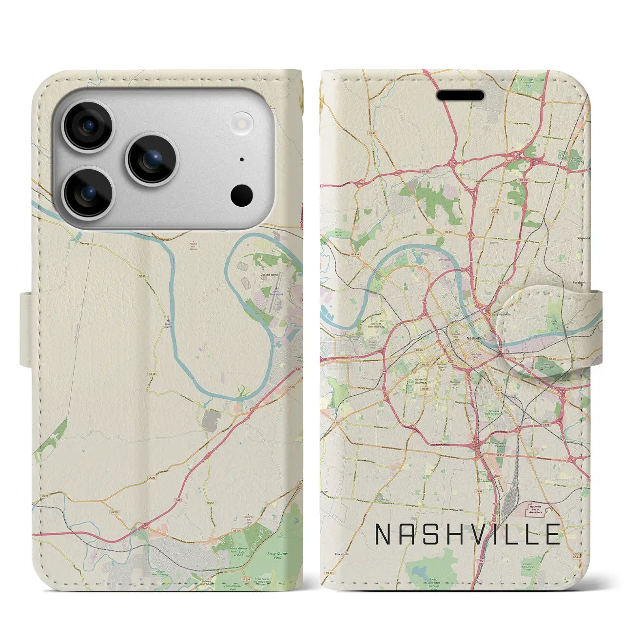 【ナッシュビル(アメリカ)】地図柄iPhoneケース(手帳タイプ)