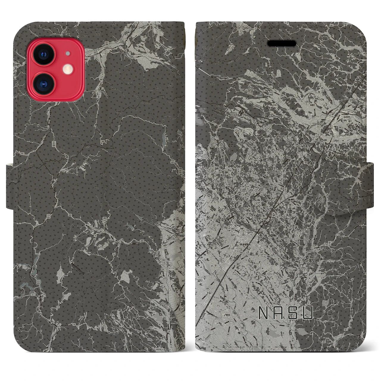 【那須(栃木県)】地図柄iPhoneケース(手帳タイプ)モノトーン・iPhone 11 用