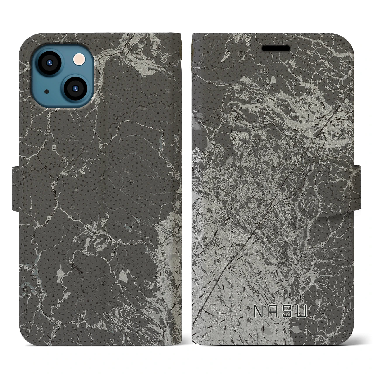 【那須(栃木県)】地図柄iPhoneケース(手帳タイプ)モノトーン・iPhone 13 用