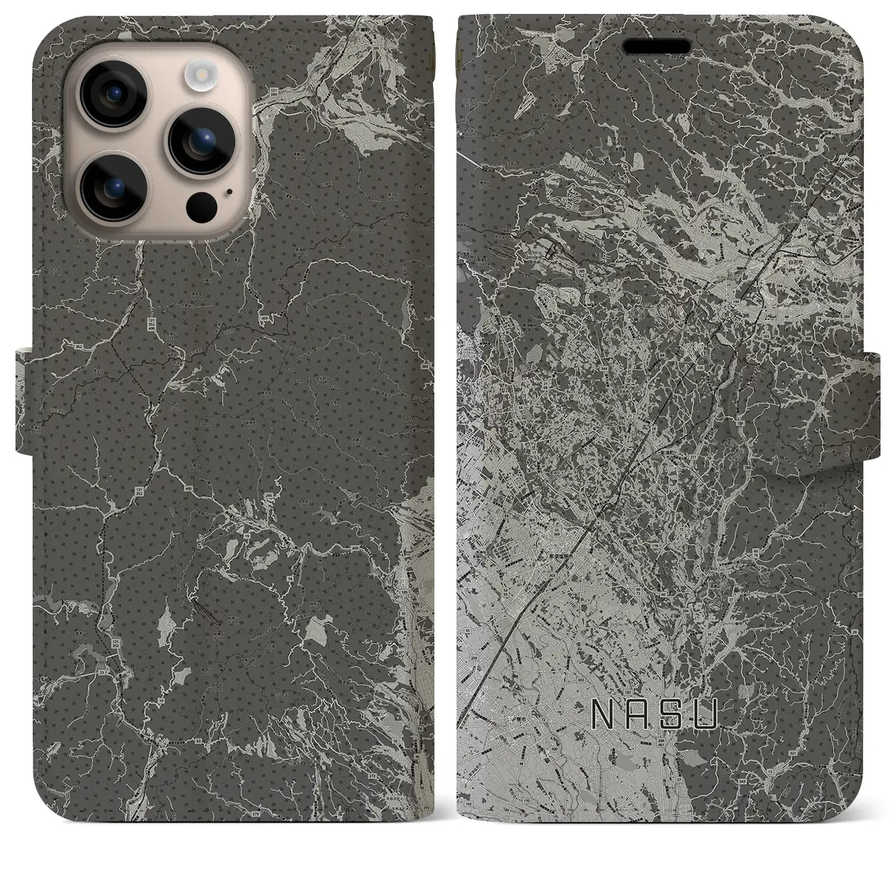 【那須(栃木県)】地図柄iPhoneケース(手帳タイプ)モノトーン・iPhone 16 Plus 用