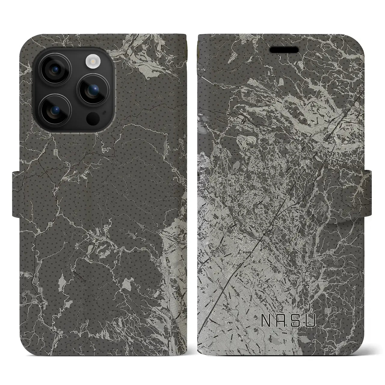 【那須(栃木県)】地図柄iPhoneケース(手帳タイプ)モノトーン・iPhone 16 用