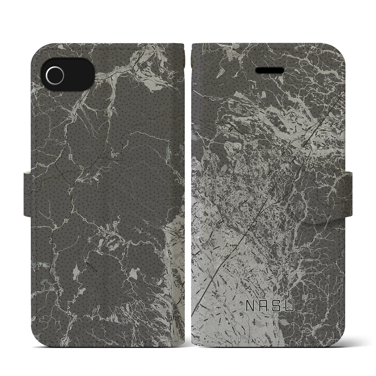 【那須(栃木県)】地図柄iPhoneケース(手帳タイプ)モノトーン・iPhone SE(第3 / 第2世代) / 8 / 7 / 6s / 6 用
