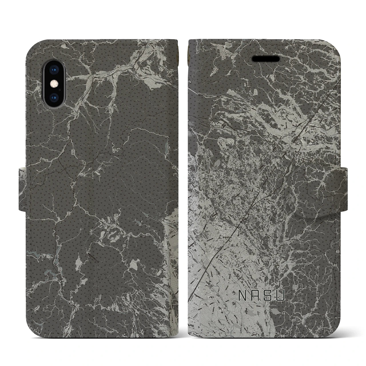 【那須(栃木県)】地図柄iPhoneケース(手帳タイプ)モノトーン・iPhone XS / X 用