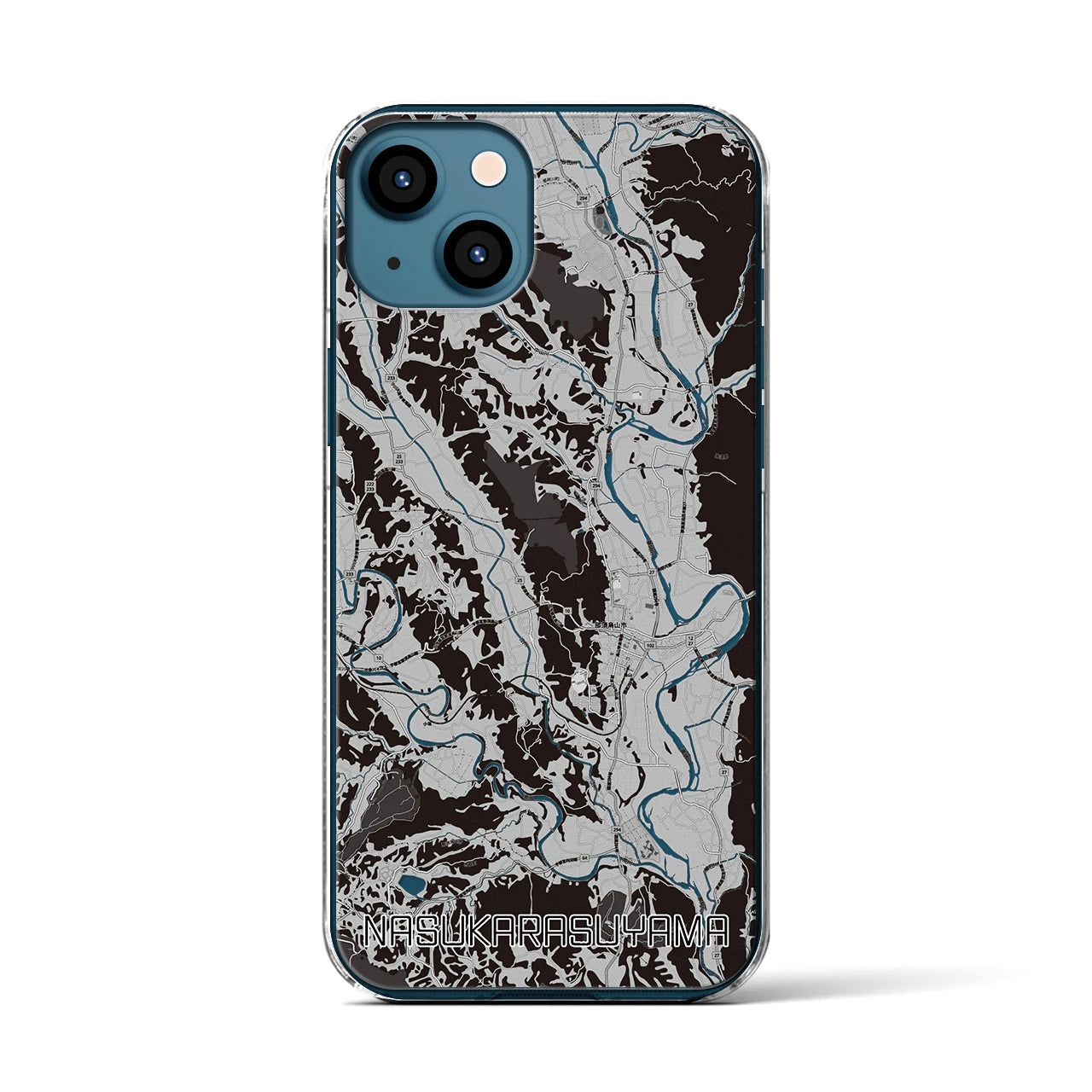 【那須烏山(栃木県)】地図柄iPhoneケース(クリアタイプ)モノトーン・iPhone 13 用