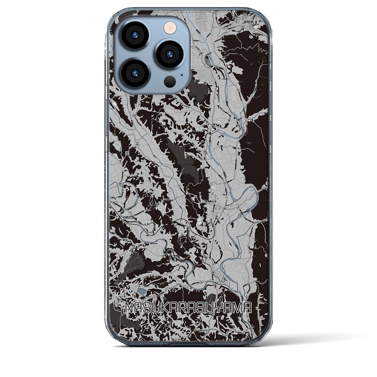【那須烏山(栃木県)】地図柄iPhoneケース(クリアタイプ)モノトーン・iPhone 13 Pro Max 用