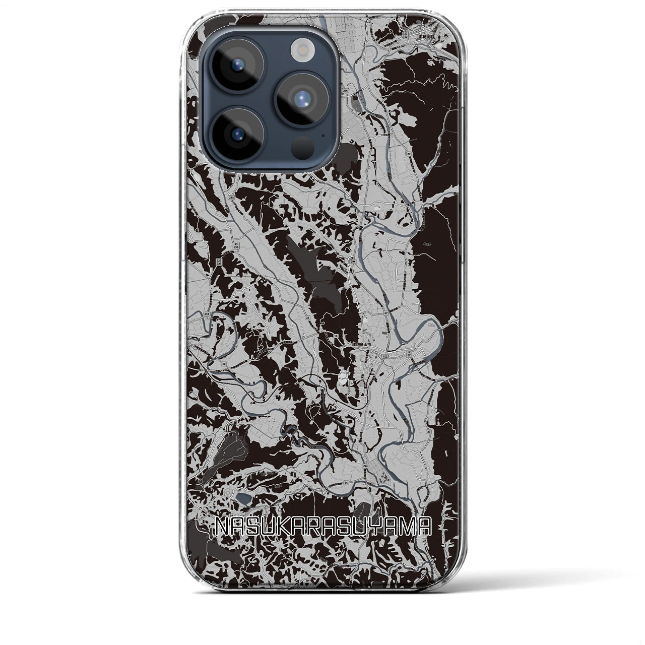 【那須烏山(栃木県)】地図柄iPhoneケース(クリアタイプ)モノトーン・iPhone 15 Pro Max 用