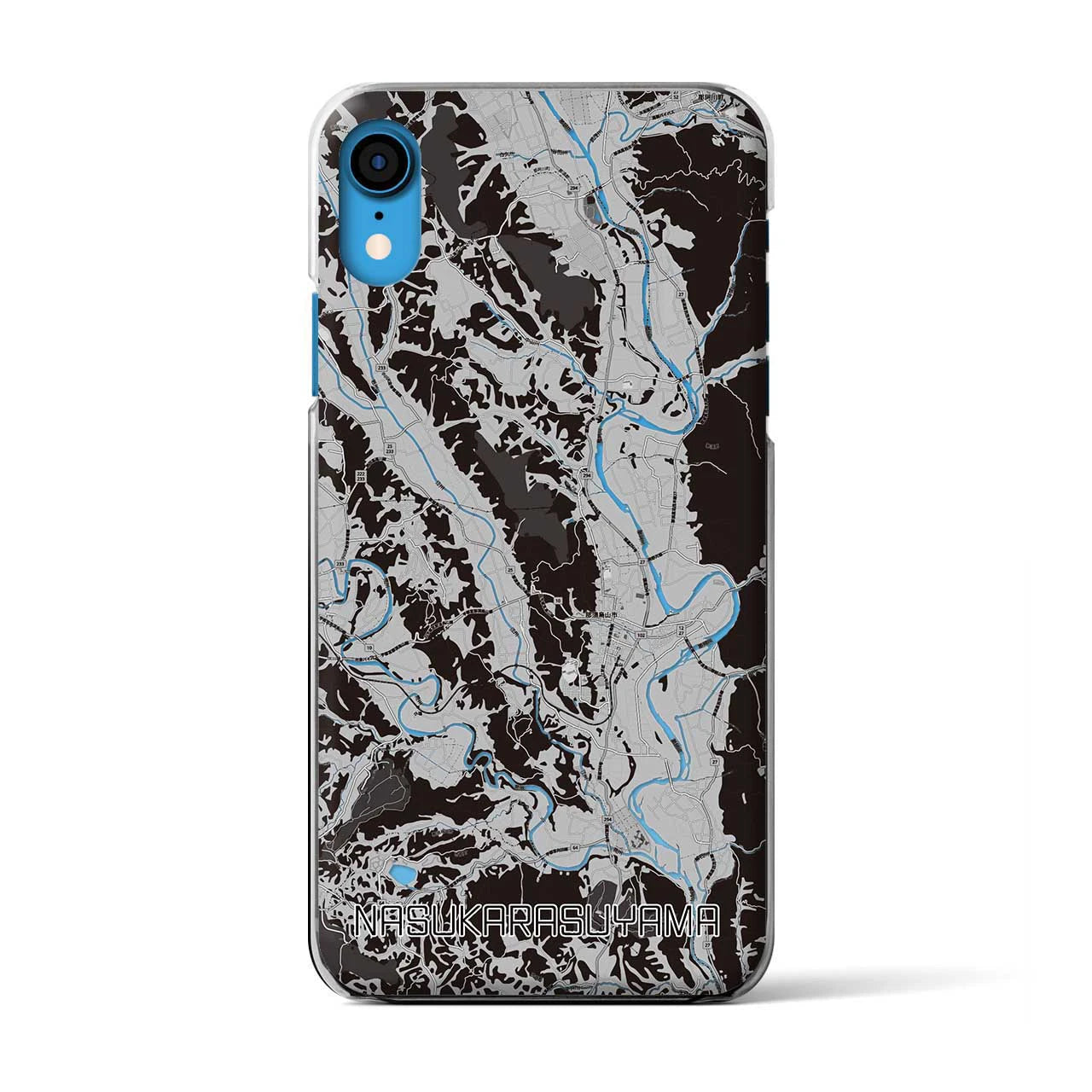 【那須烏山(栃木県)】地図柄iPhoneケース(クリアタイプ)モノトーン・iPhone XR 用