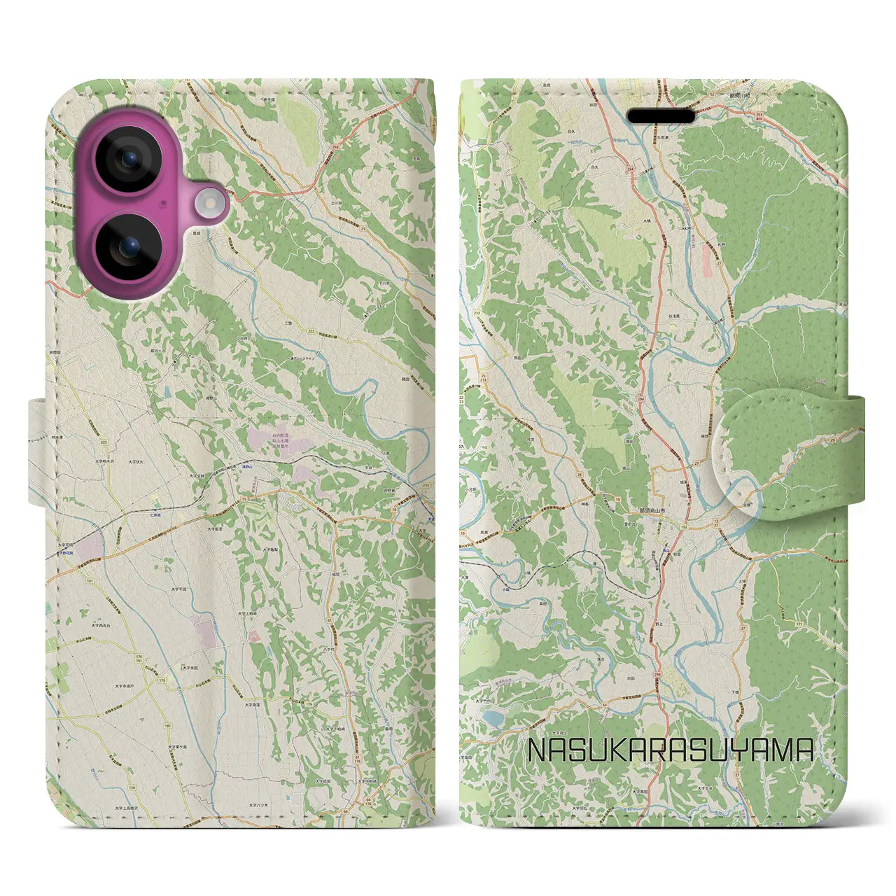 【那須烏山(栃木県)】地図柄iPhoneケース(手帳タイプ)ナチュラル・iPhone 16 Pro 用