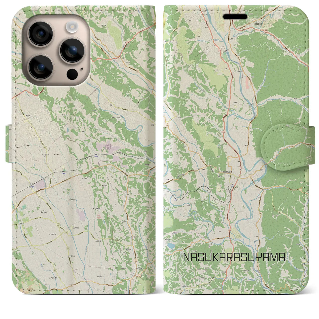 【那須烏山(栃木県)】地図柄iPhoneケース(手帳タイプ)ナチュラル・iPhone 16 Plus 用