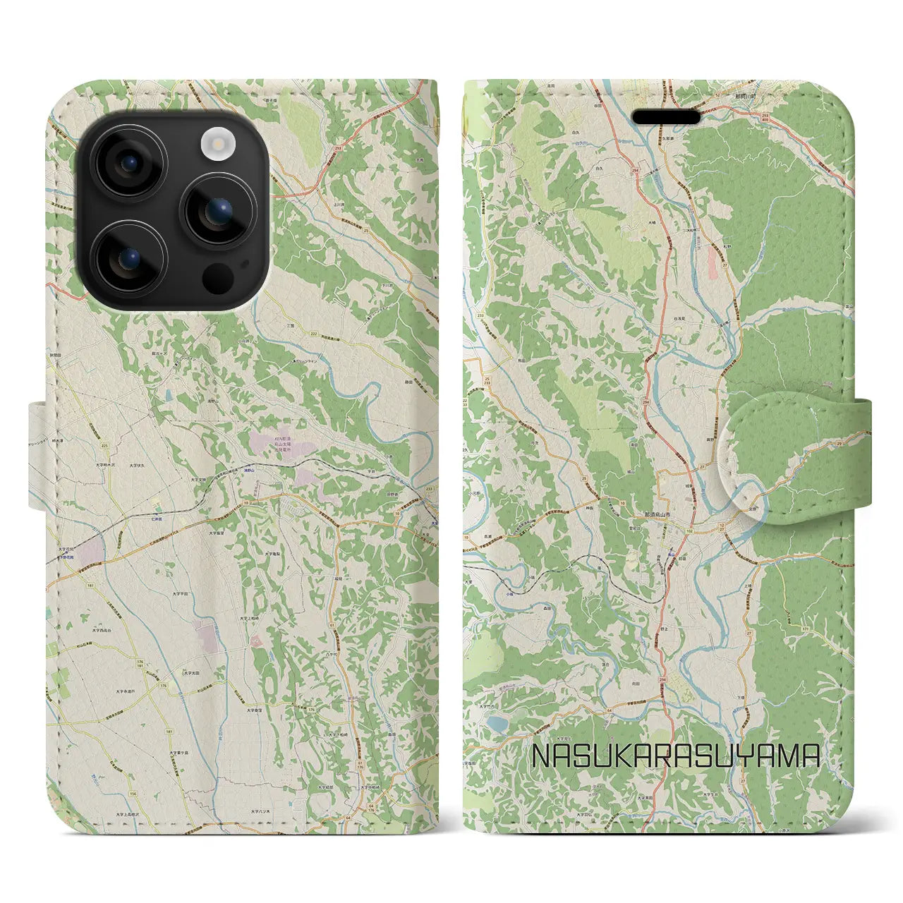 【那須烏山(栃木県)】地図柄iPhoneケース(手帳タイプ)ナチュラル・iPhone 16 用