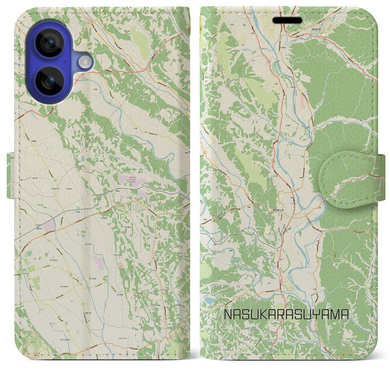 【那須烏山(栃木県)】地図柄iPhoneケース(手帳タイプ)ナチュラル・iPhone 16 Pro Max 用