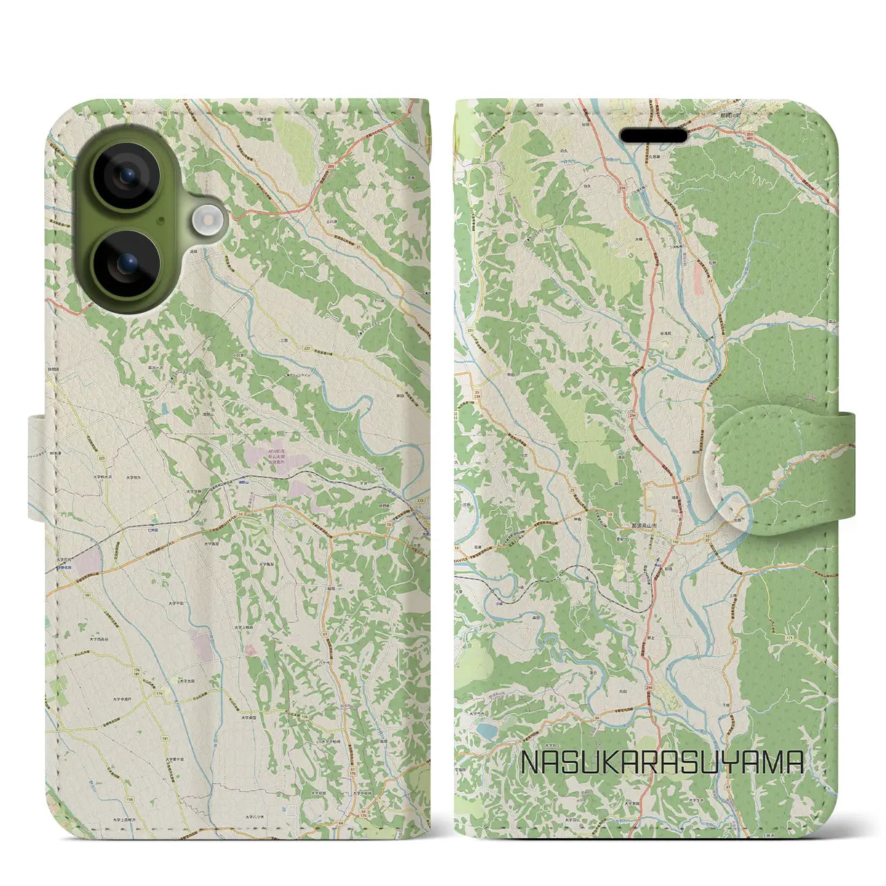 【那須烏山(栃木県)】地図柄iPhoneケース(手帳タイプ)モノトーン・iPhone 17 Pro Max 用