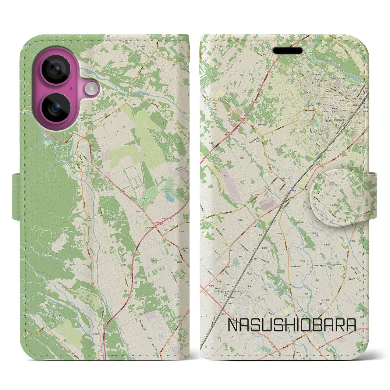 【那須塩原(栃木県)】地図柄iPhoneケース(手帳タイプ)ナチュラル・iPhone 16 Pro 用