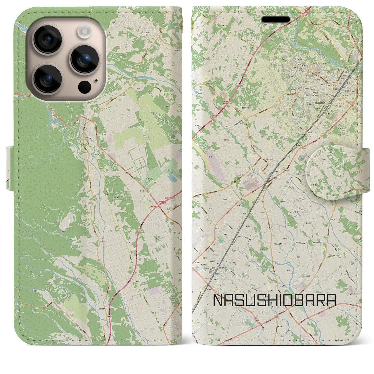 【那須塩原(栃木県)】地図柄iPhoneケース(手帳タイプ)ナチュラル・iPhone 16 Plus 用