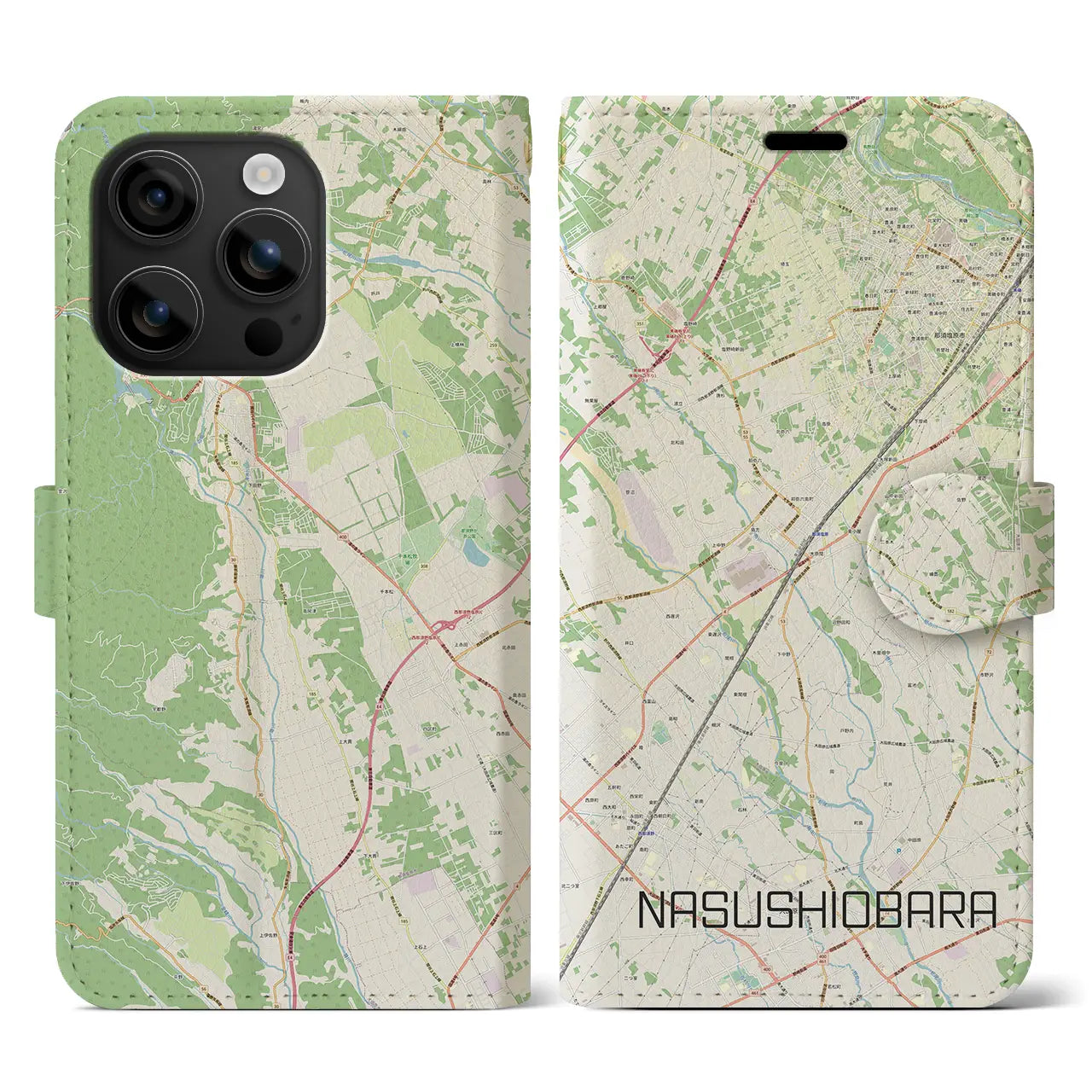 【那須塩原(栃木県)】地図柄iPhoneケース(手帳タイプ)ナチュラル・iPhone 16 用