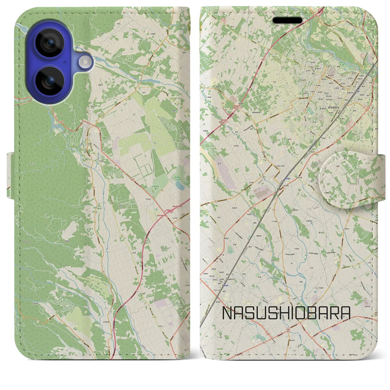 【那須塩原(栃木県)】地図柄iPhoneケース(手帳タイプ)ナチュラル・iPhone 16 Pro Max 用