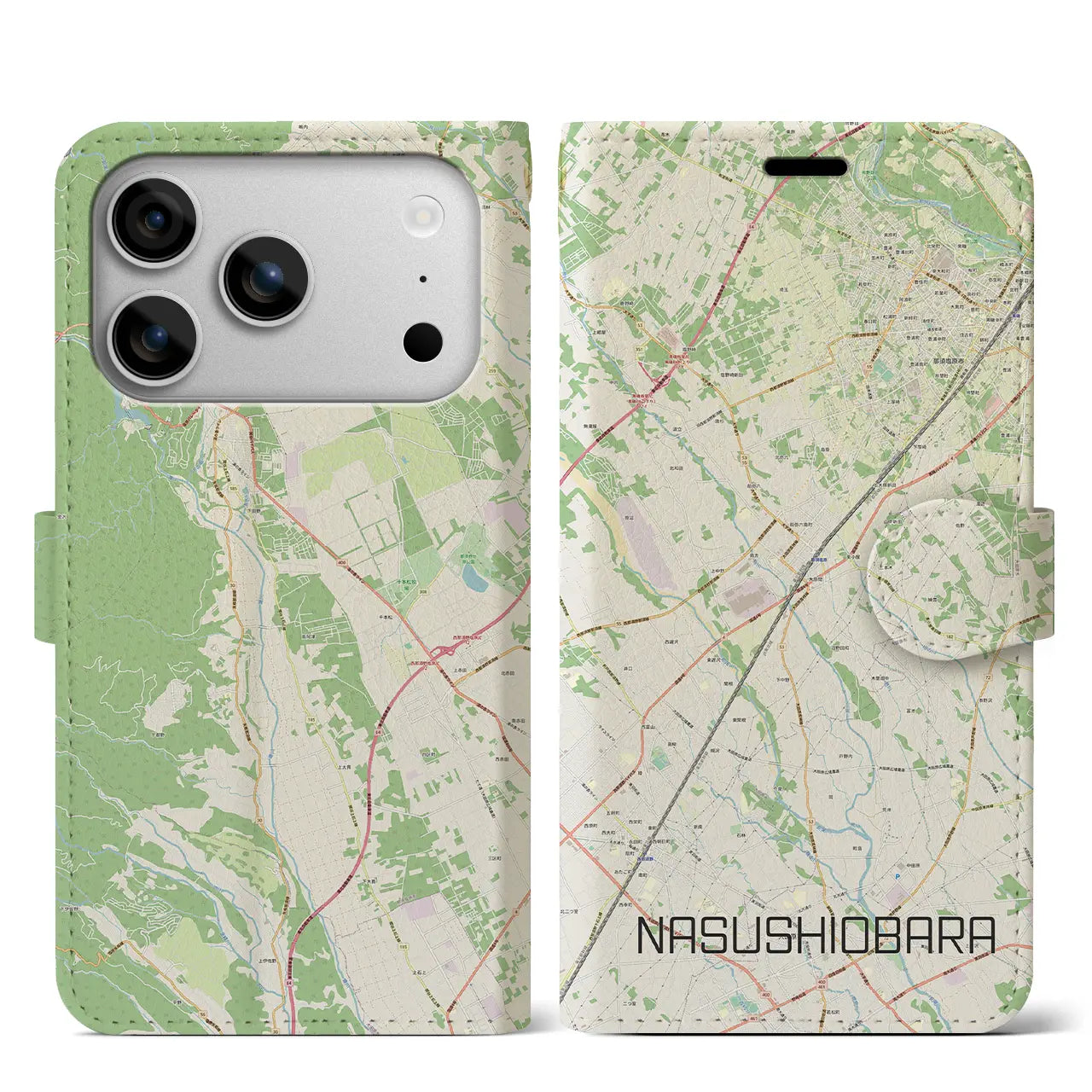 【那須塩原(栃木県)】地図柄iPhoneケース(手帳タイプ)ナチュラル・iPhone 17 Pro Max 用