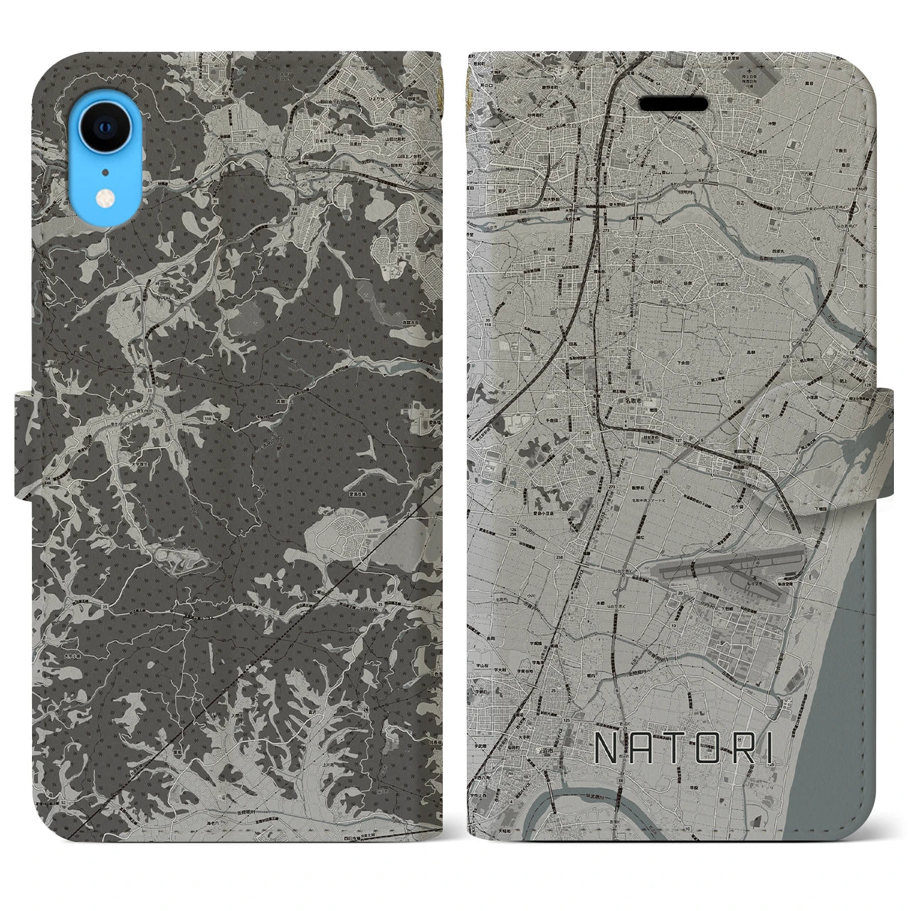 【名取(宮城県)】地図柄iPhoneケース(手帳タイプ)モノトーン・iPhone XR 用
