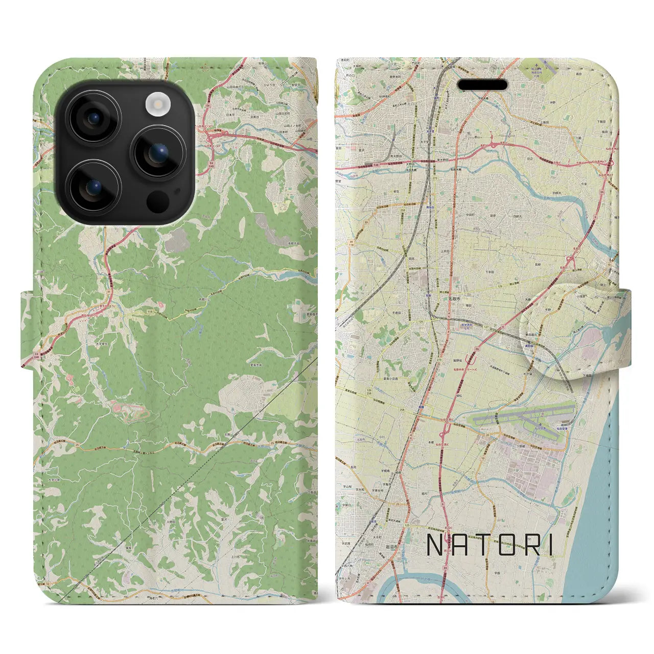 【名取(宮城県)】地図柄iPhoneケース(手帳タイプ)ナチュラル・iPhone 16 用