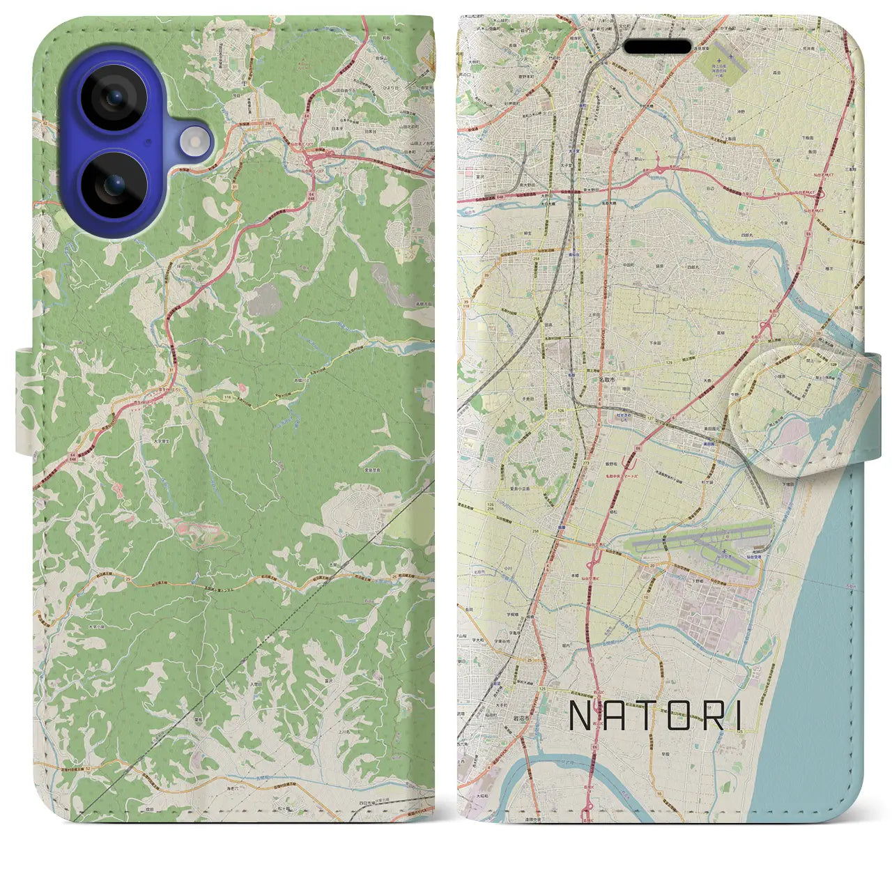 【名取(宮城県)】地図柄iPhoneケース(手帳タイプ)ナチュラル・iPhone 16 Pro Max 用