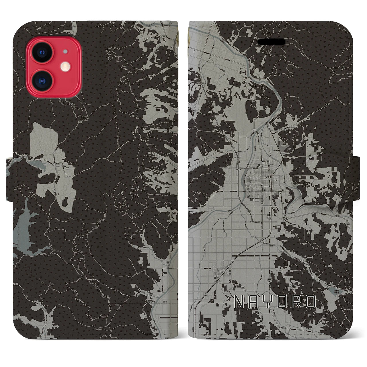 【名寄(北海道)】地図柄iPhoneケース(手帳タイプ)モノトーン・iPhone 11 用