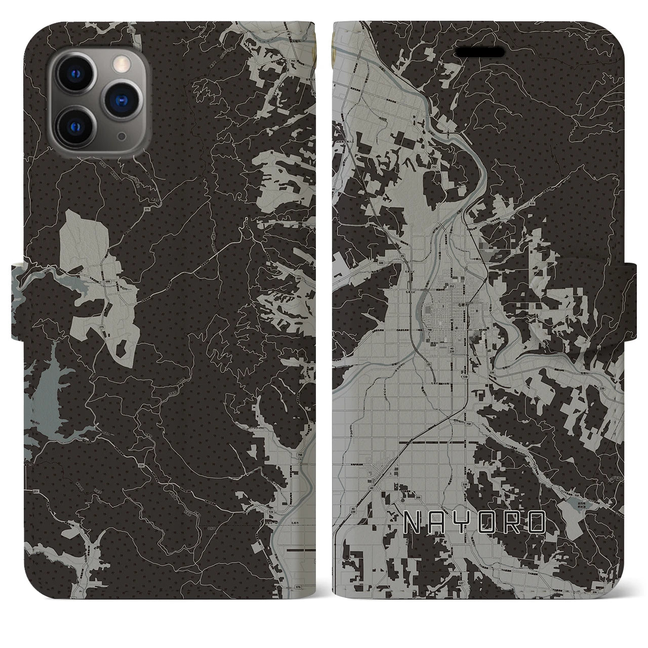 【名寄(北海道)】地図柄iPhoneケース(手帳タイプ)モノトーン・iPhone 11 Pro Max 用