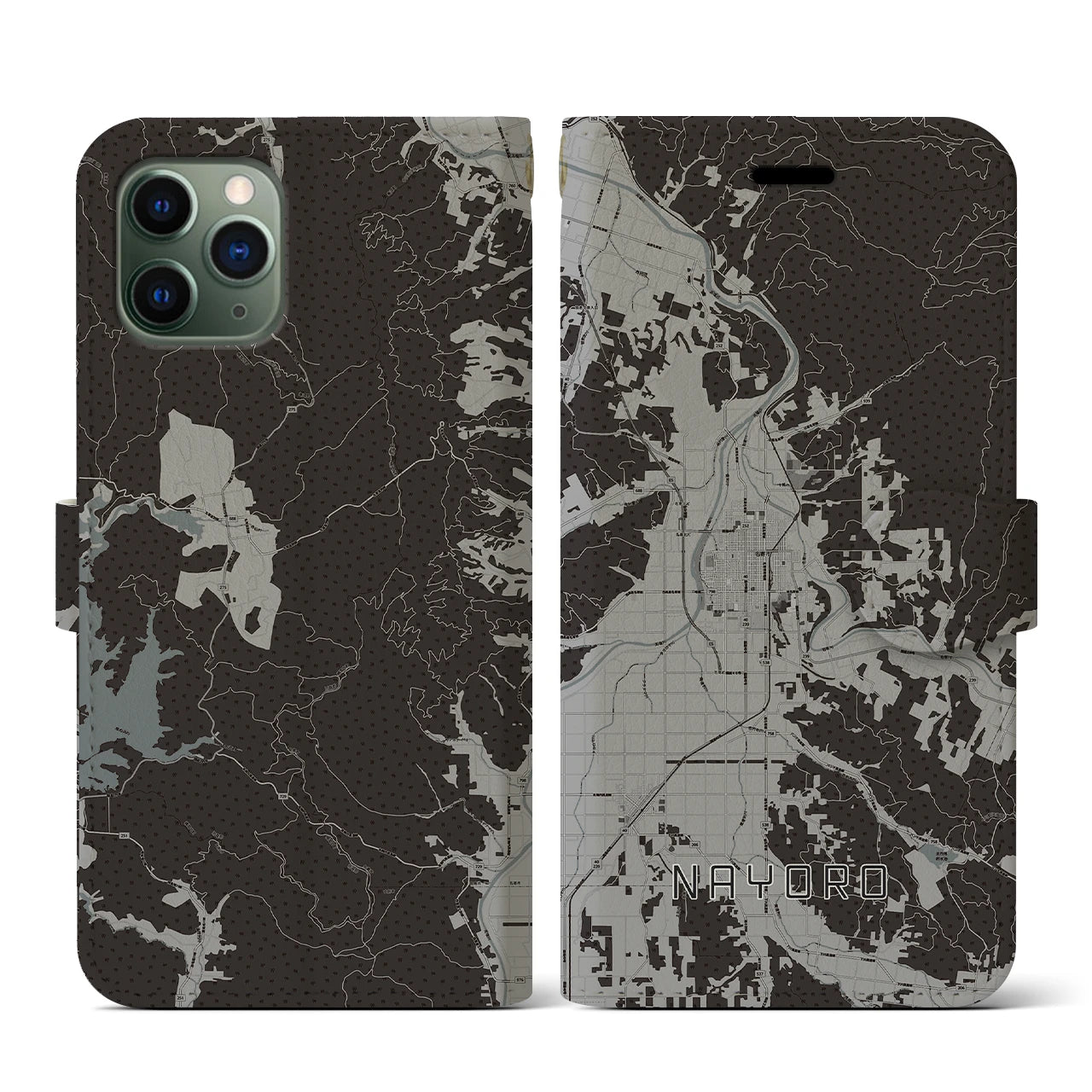 【名寄(北海道)】地図柄iPhoneケース(手帳タイプ)モノトーン・iPhone 11 Pro 用