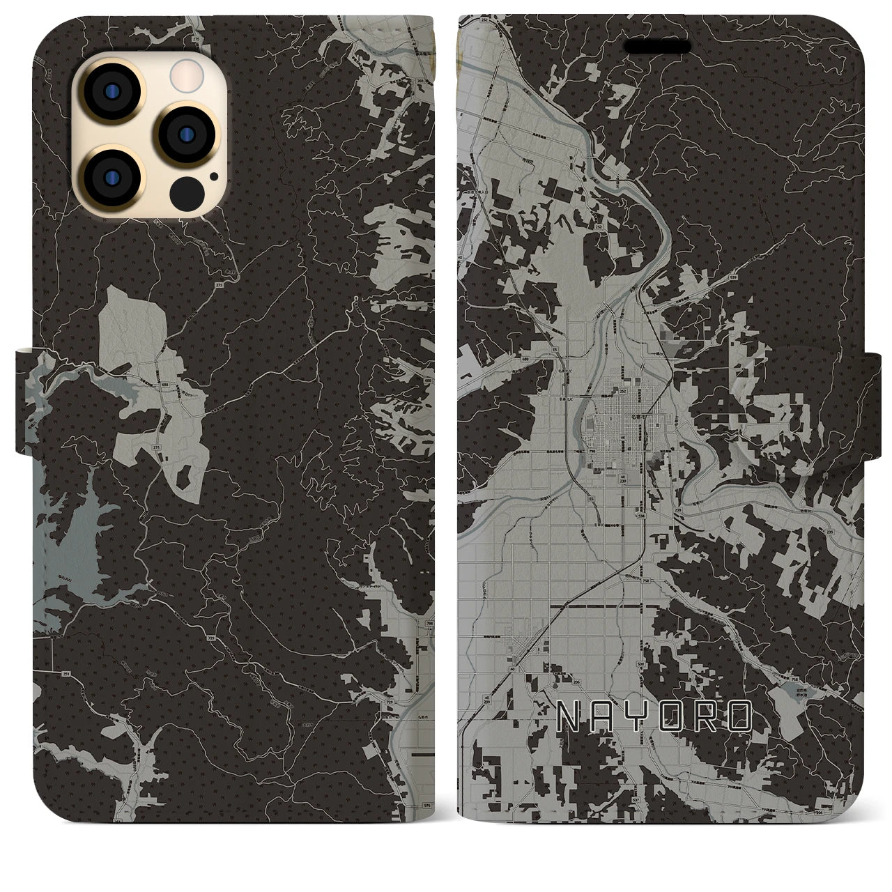 【名寄(北海道)】地図柄iPhoneケース(手帳タイプ)モノトーン・iPhone 12 Pro Max 用