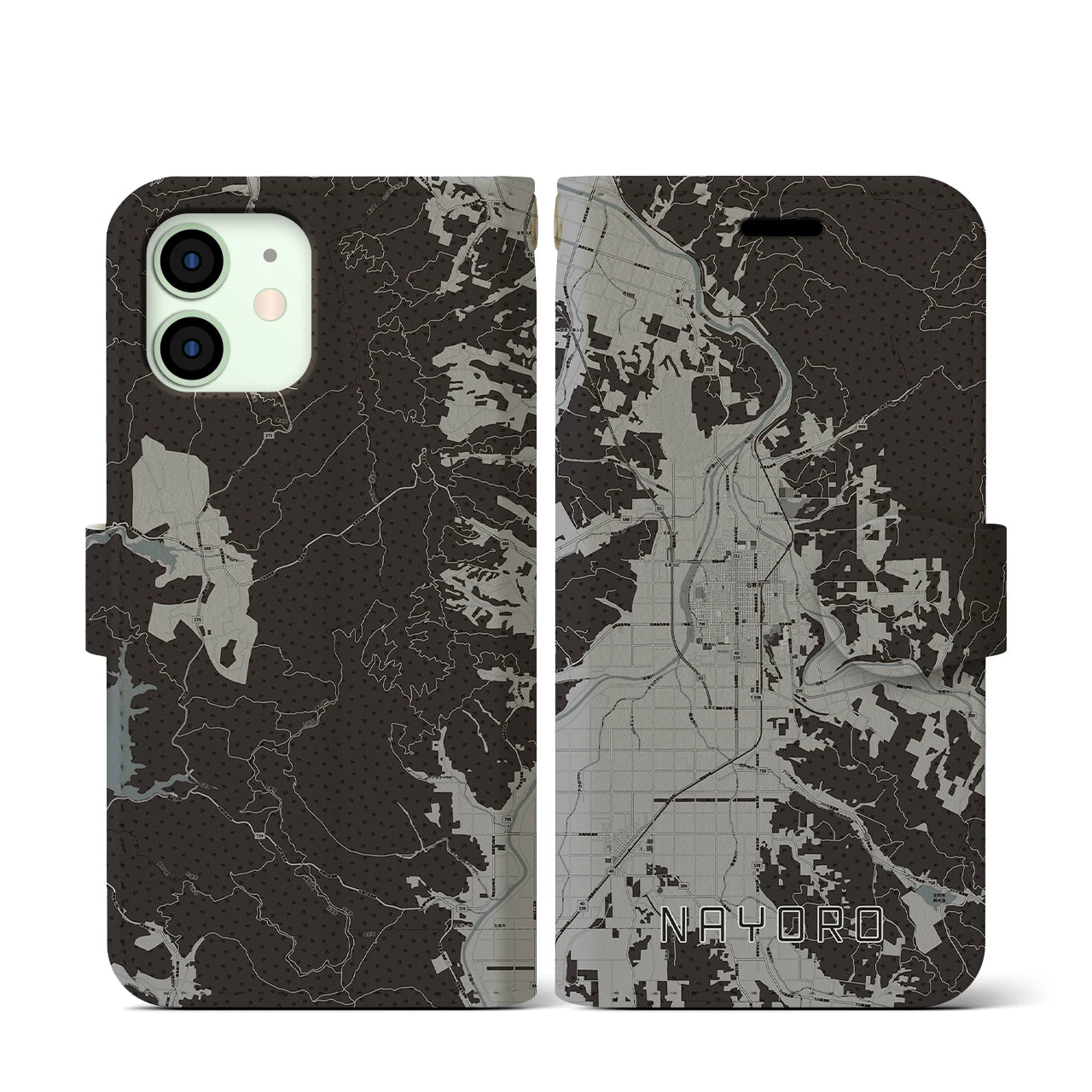 【名寄(北海道)】地図柄iPhoneケース(手帳タイプ)モノトーン・iPhone 12 mini 用